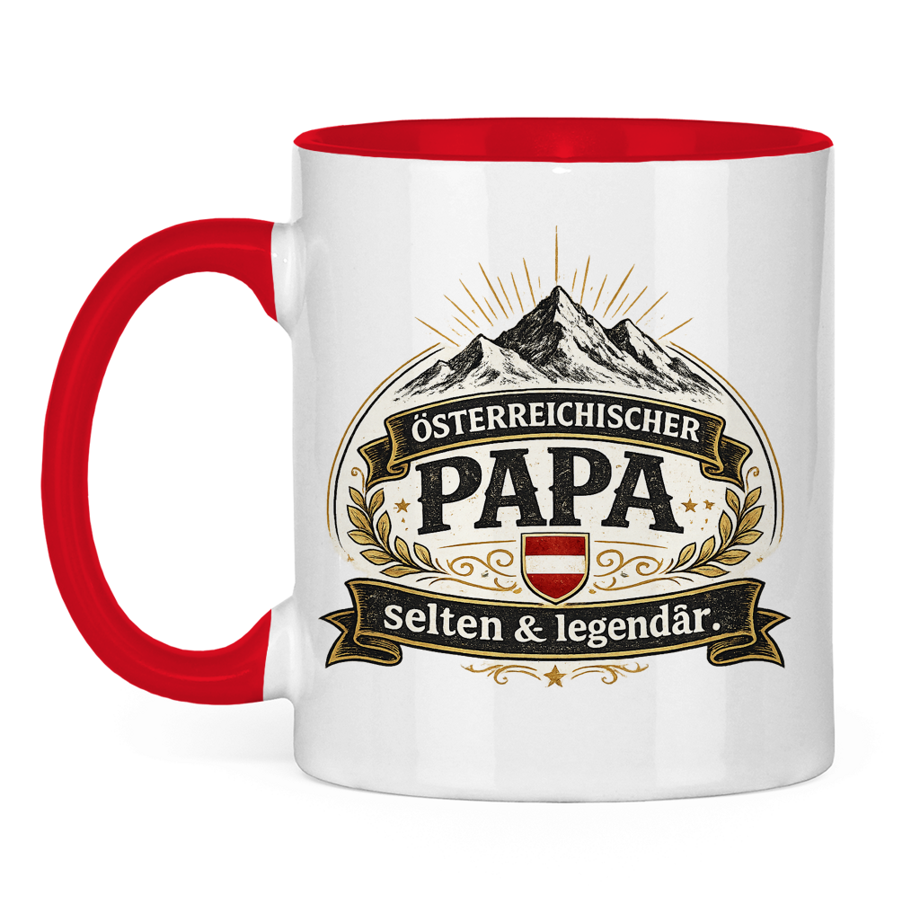 Zweifarbige Tasse „Österreichischer Papa – selten & legendär“ | Lustige Papa Kaffeetasse