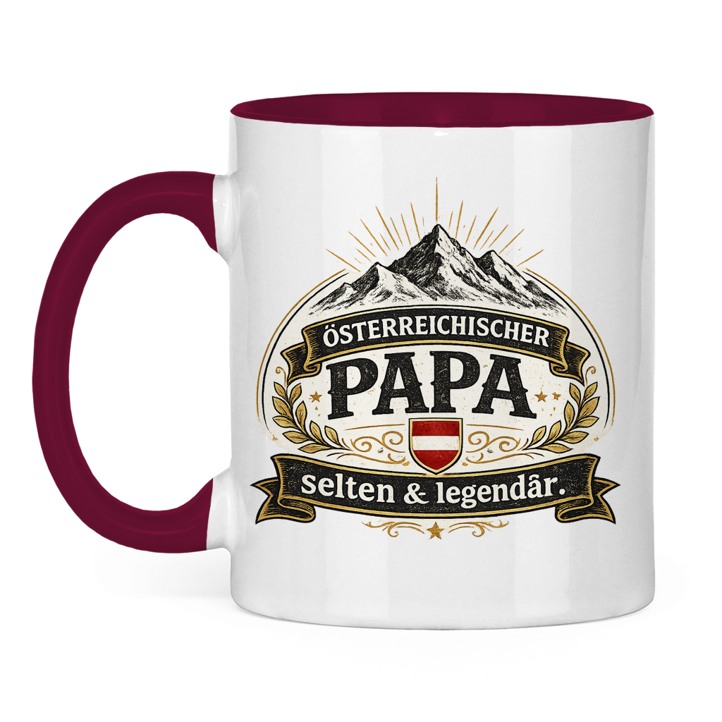 Zweifarbige Tasse „Österreichischer Papa – selten & legendär“ | Lustige Papa Kaffeetasse