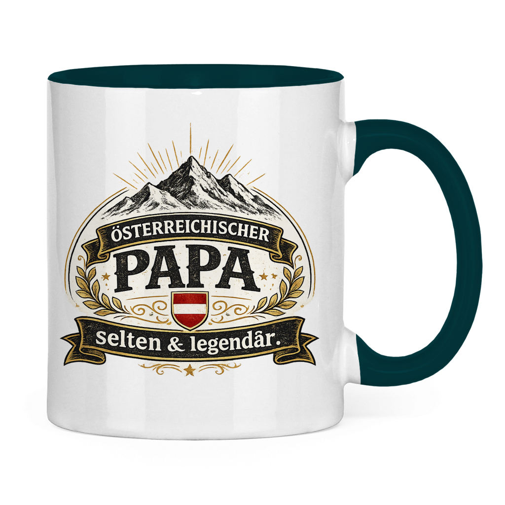 Zweifarbige Tasse „Österreichischer Papa – selten & legendär“ | Lustige Papa Kaffeetasse