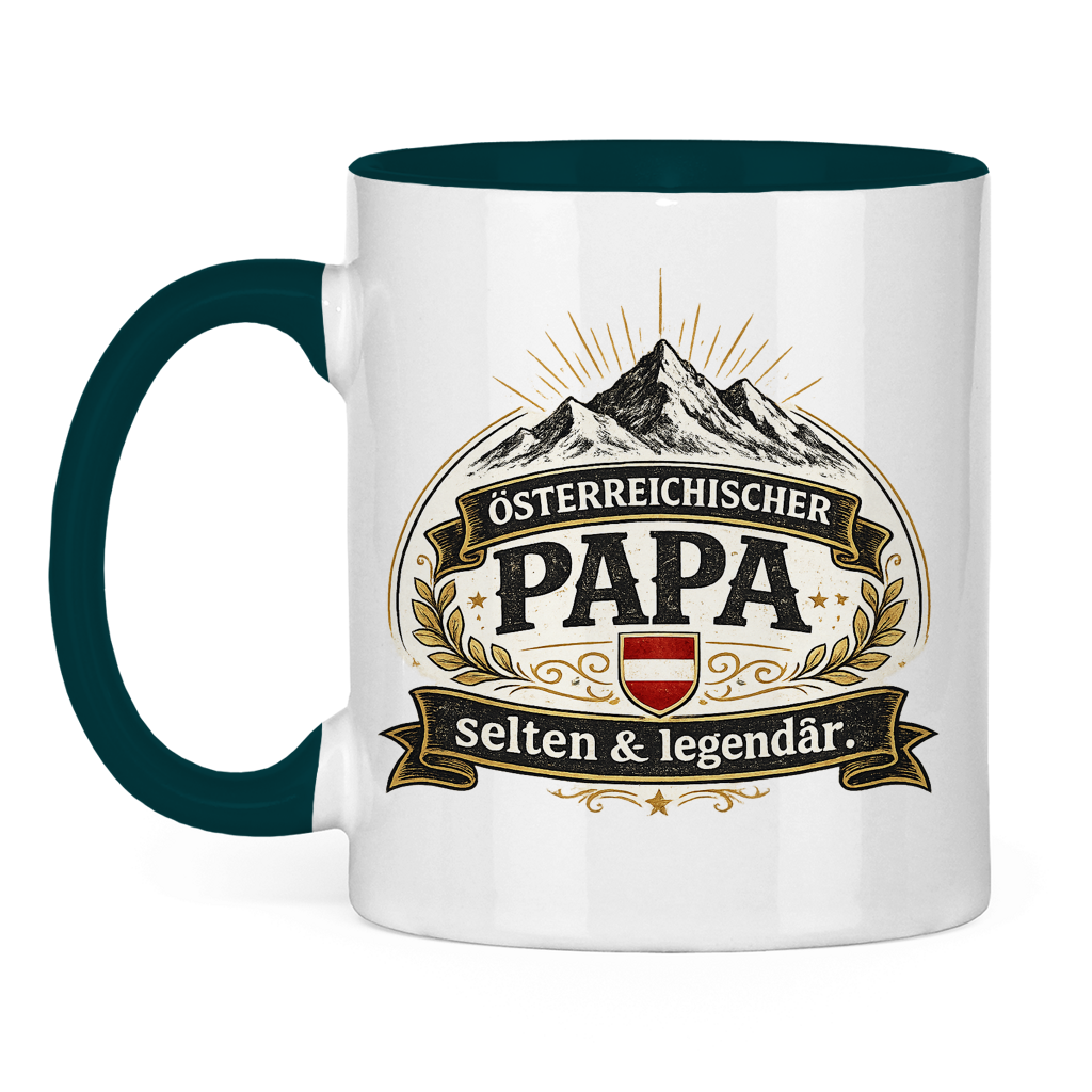 Zweifarbige Tasse „Österreichischer Papa – selten & legendär“ | Lustige Papa Kaffeetasse