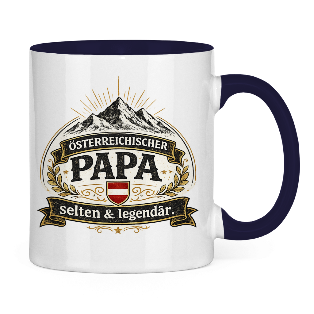 Zweifarbige Tasse „Österreichischer Papa – selten & legendär“ | Lustige Papa Kaffeetasse
