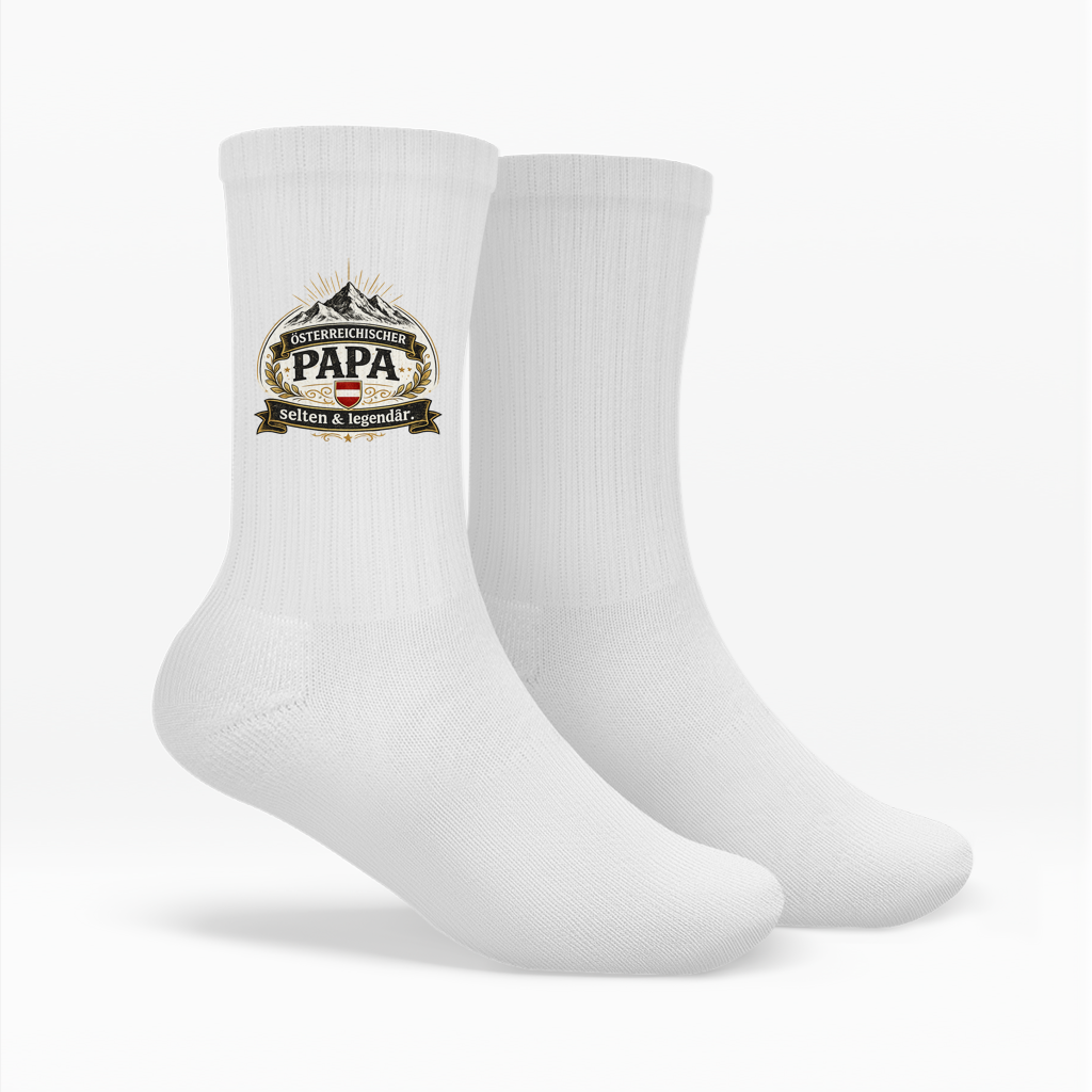 Crew Socken „Österreichischer Papa – selten & legendär“ | Lustige Papa Socken Österreich