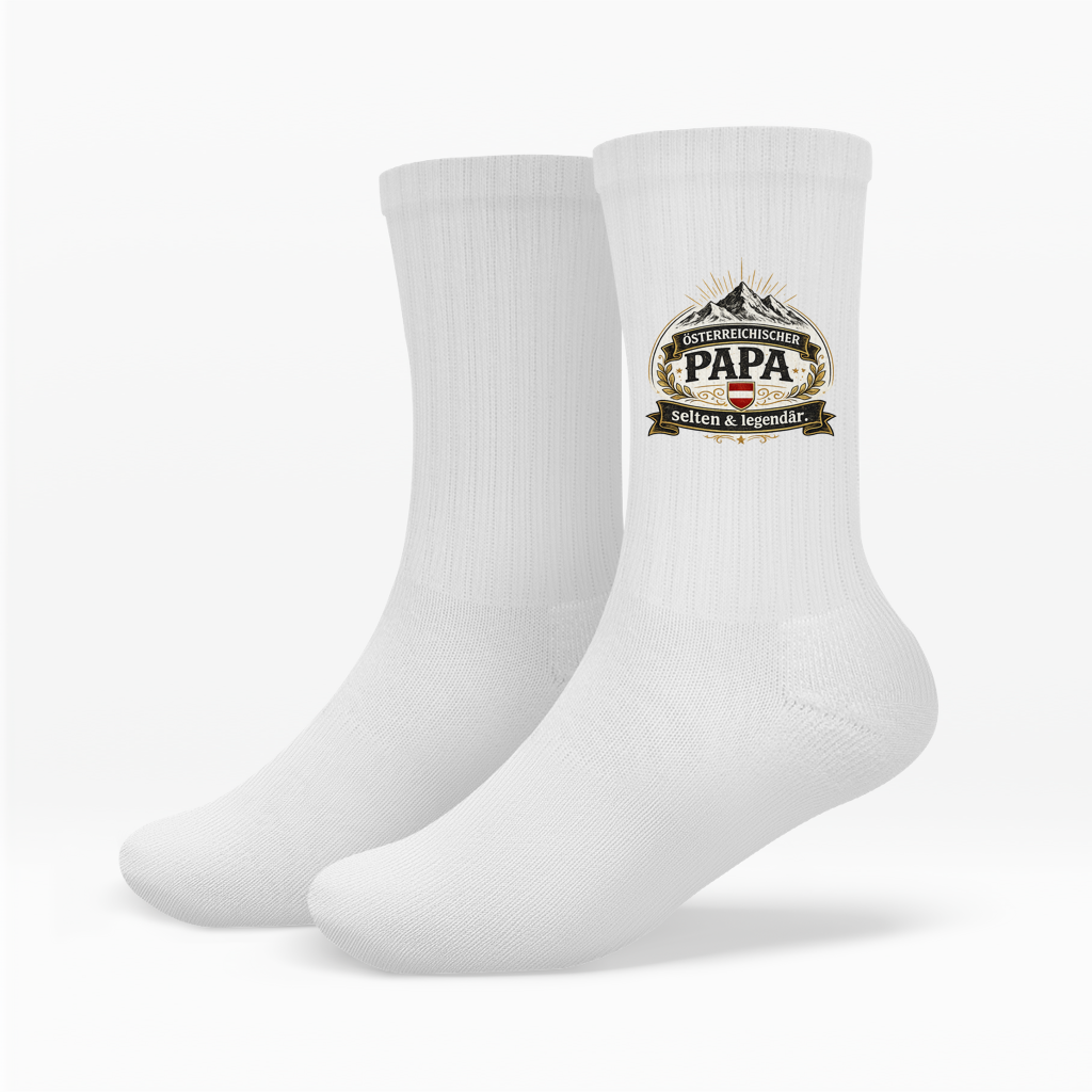 Crew Socken „Österreichischer Papa – selten & legendär“ | Lustige Papa Socken Österreich