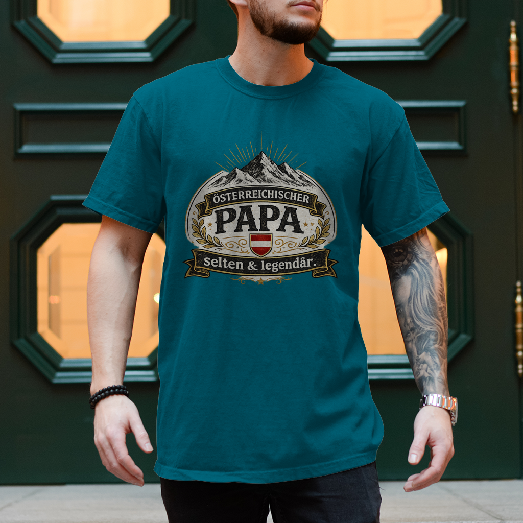 Herren T-Shirt „Österreichischer Papa – selten & legendär“ | Lustiges Papa Shirt Österreich