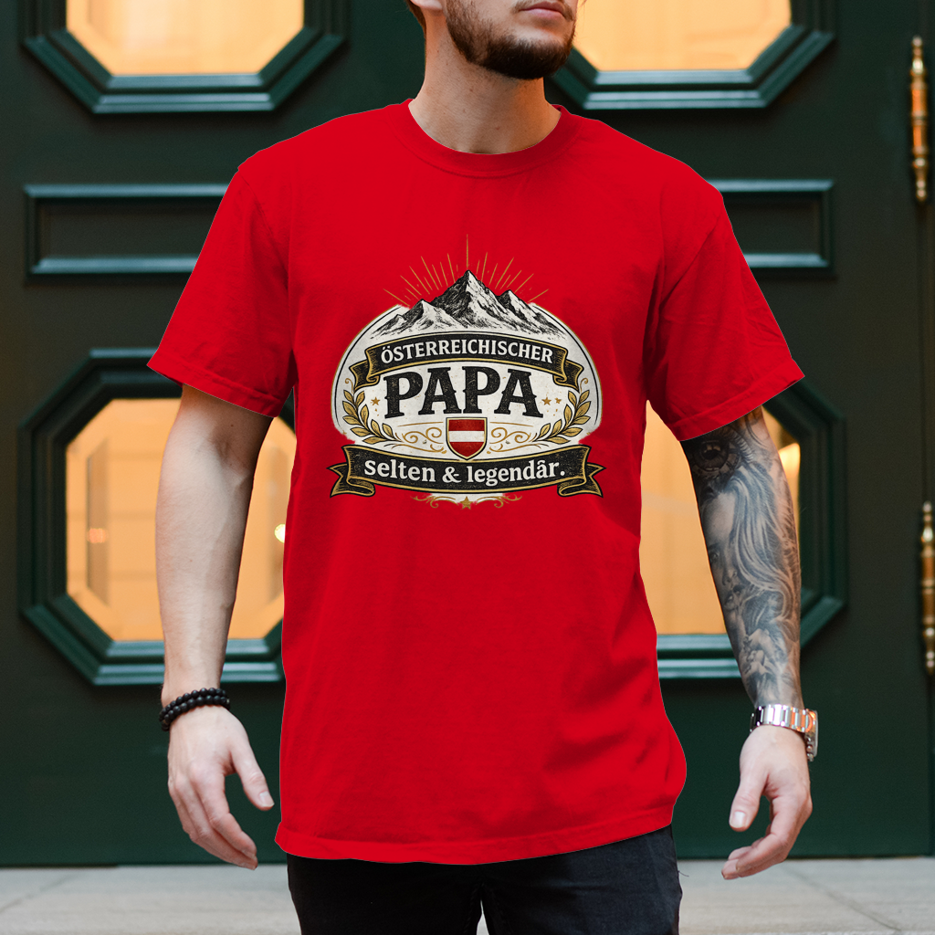 Herren T-Shirt „Österreichischer Papa – selten & legendär“ | Lustiges Papa Shirt Österreich