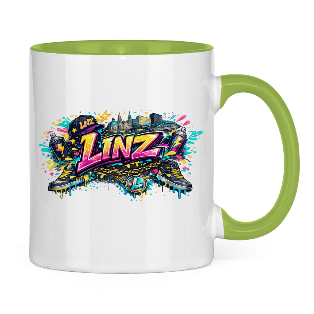 Zweifarbige LINZ Tasse – Austria Street Vibes | Österreich Graffiti Keramiktasse