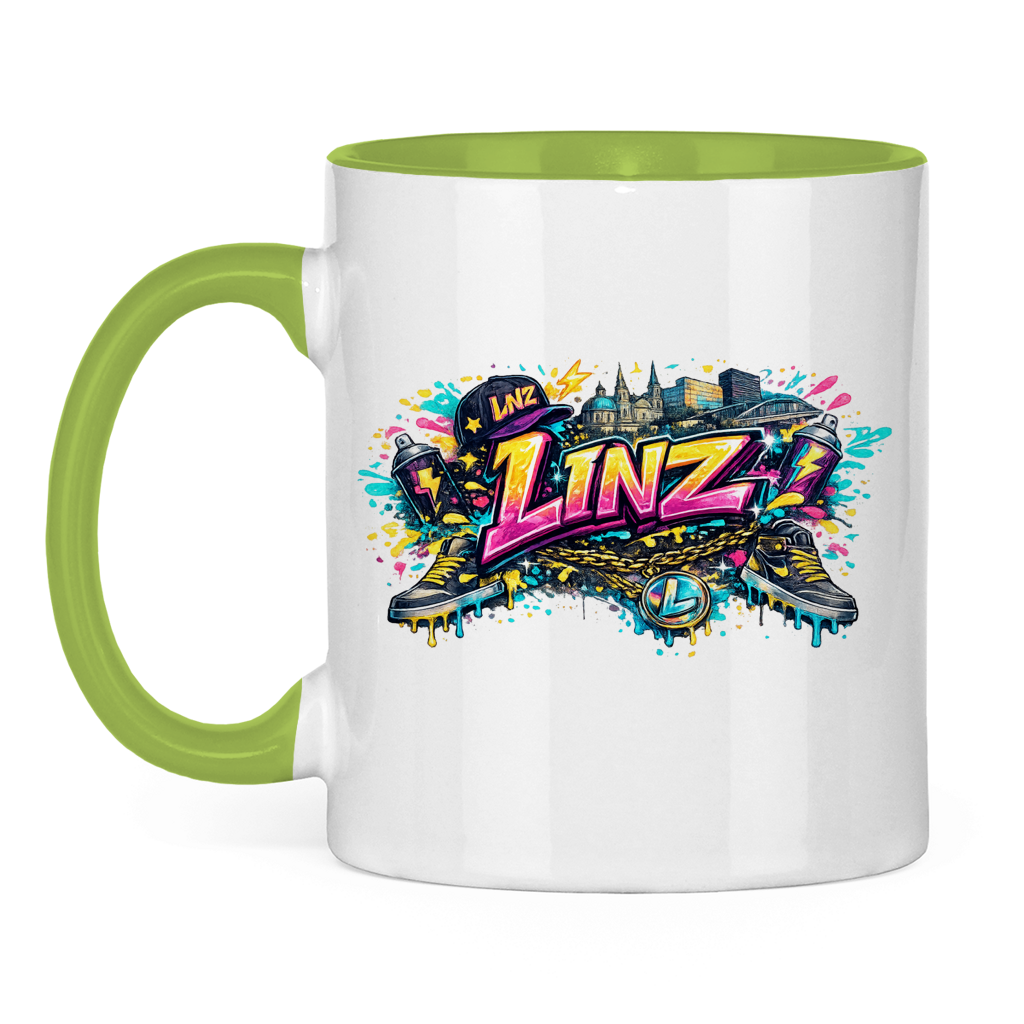 Zweifarbige LINZ Tasse – Austria Street Vibes | Österreich Graffiti Keramiktasse