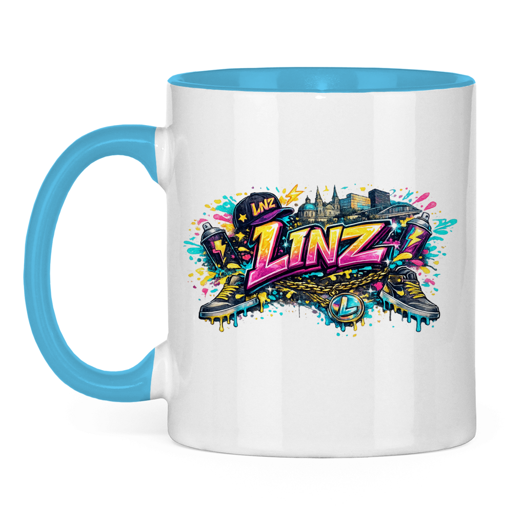 Zweifarbige LINZ Tasse – Austria Street Vibes | Österreich Graffiti Keramiktasse