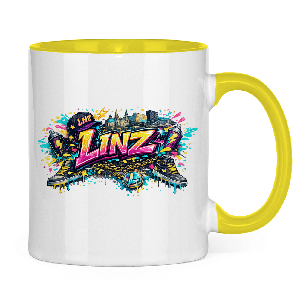 Zweifarbige LINZ Tasse – Austria Street Vibes | Österreich Graffiti Keramiktasse