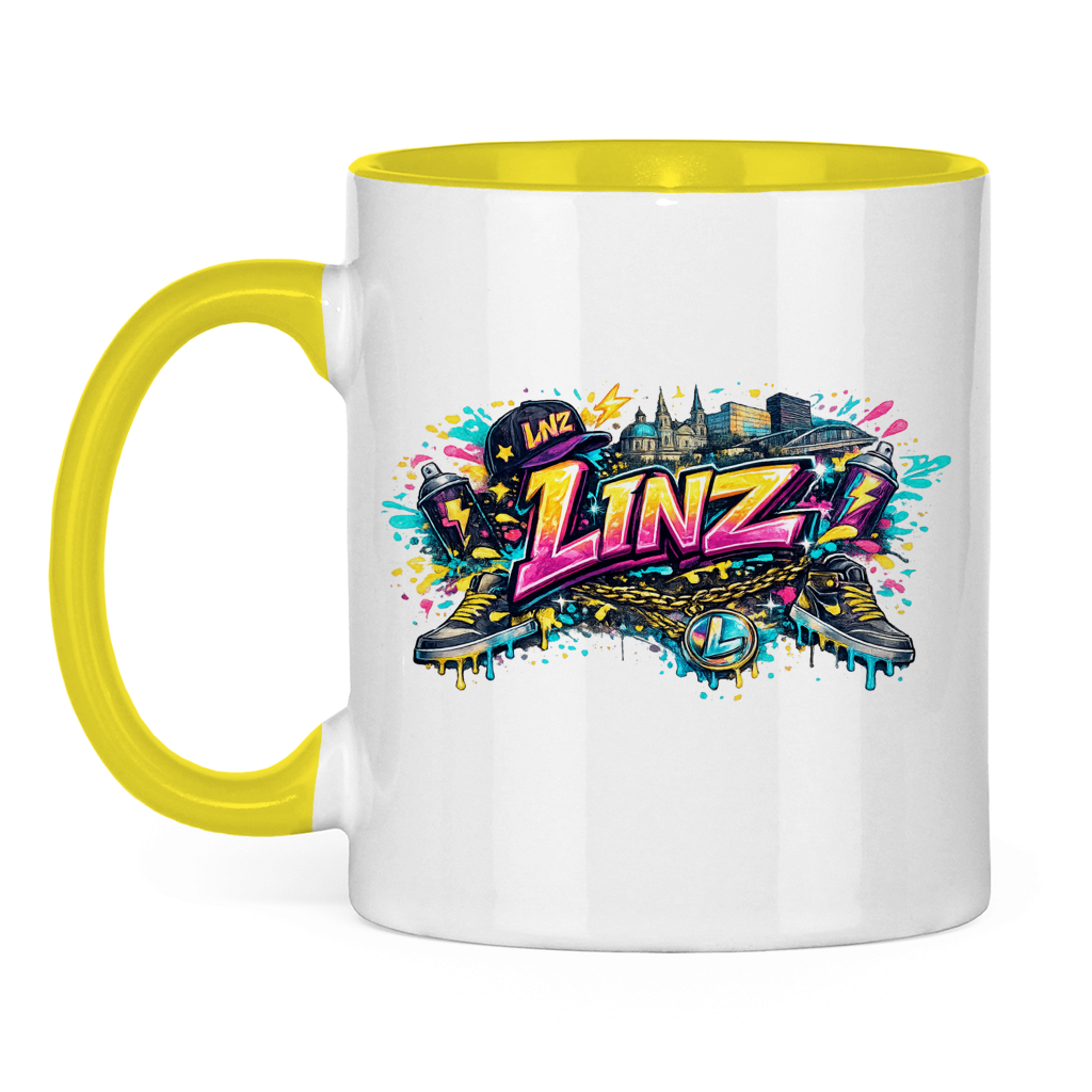 Zweifarbige LINZ Tasse – Austria Street Vibes | Österreich Graffiti Keramiktasse