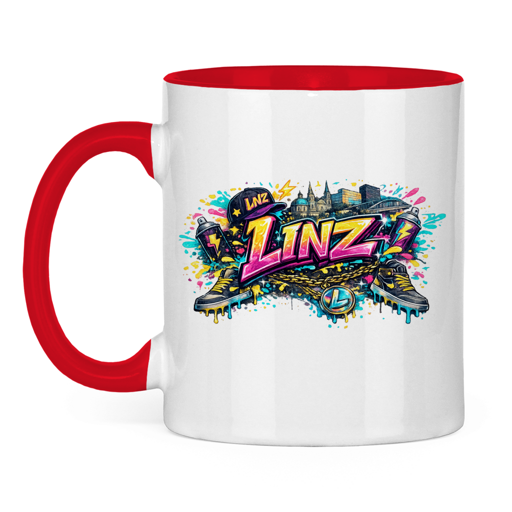 Zweifarbige LINZ Tasse – Austria Street Vibes | Österreich Graffiti Keramiktasse