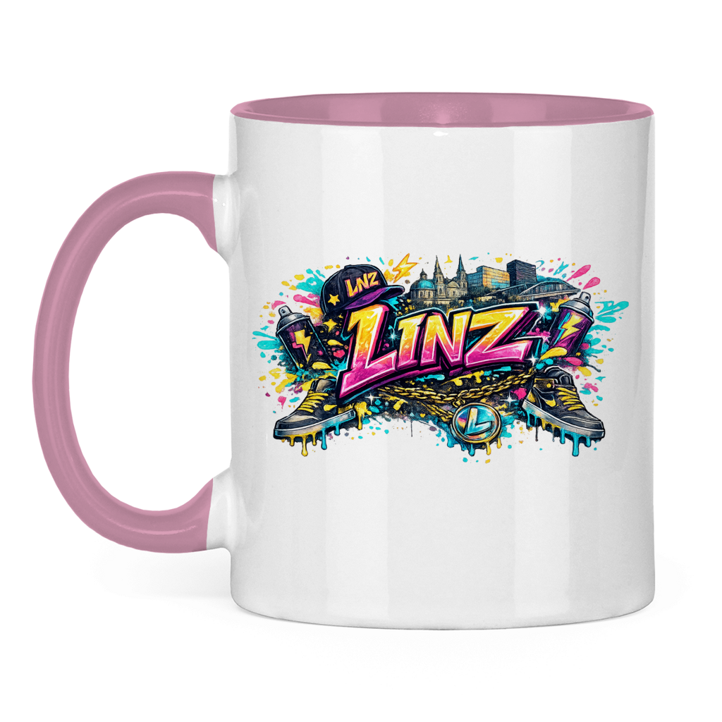 Zweifarbige LINZ Tasse – Austria Street Vibes | Österreich Graffiti Keramiktasse