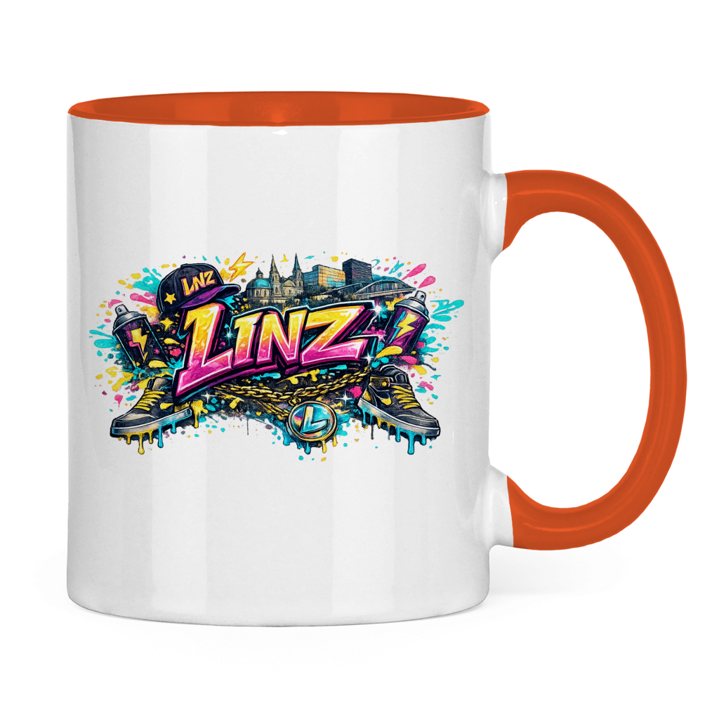 Zweifarbige LINZ Tasse – Austria Street Vibes | Österreich Graffiti Keramiktasse