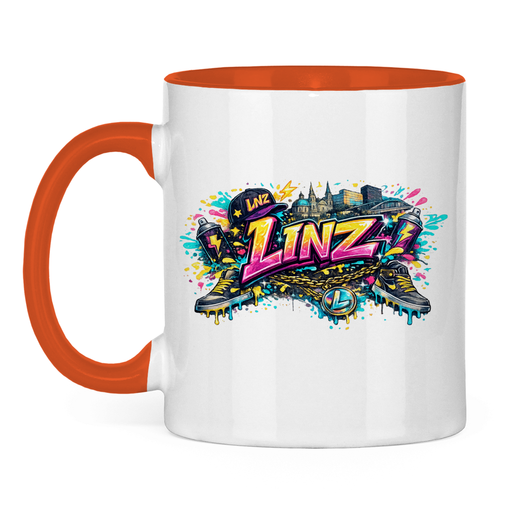 Zweifarbige LINZ Tasse – Austria Street Vibes | Österreich Graffiti Keramiktasse
