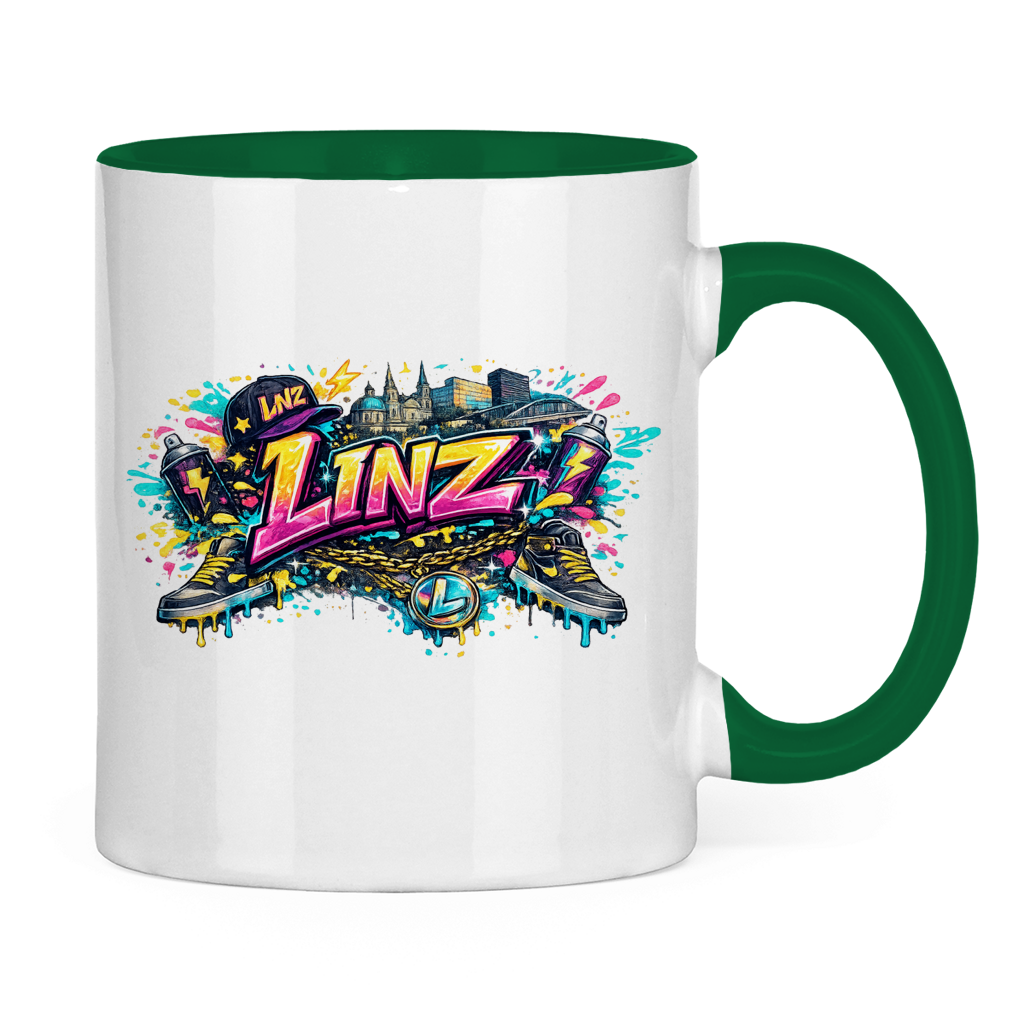 Zweifarbige LINZ Tasse – Austria Street Vibes | Österreich Graffiti Keramiktasse