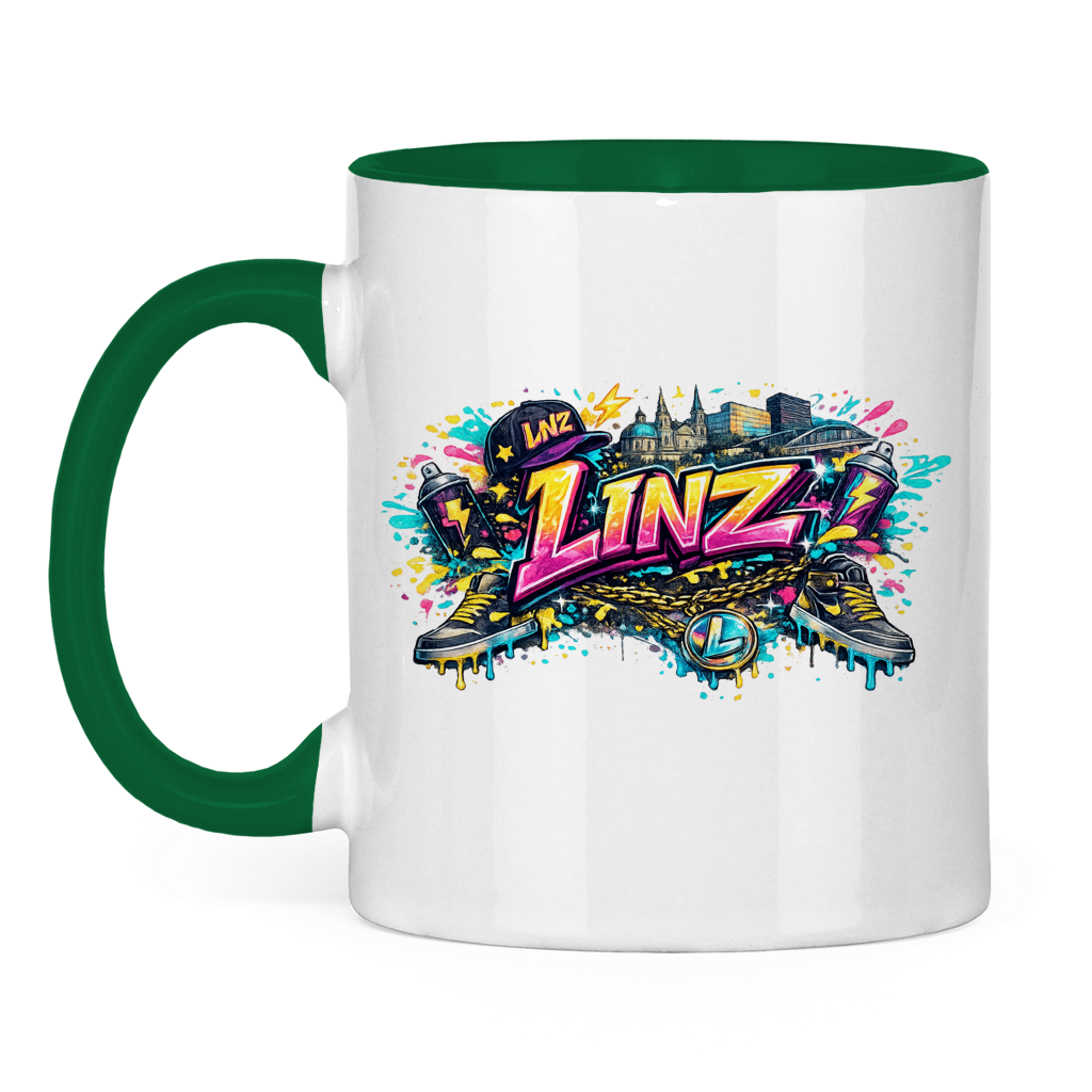 Zweifarbige LINZ Tasse – Austria Street Vibes | Österreich Graffiti Keramiktasse