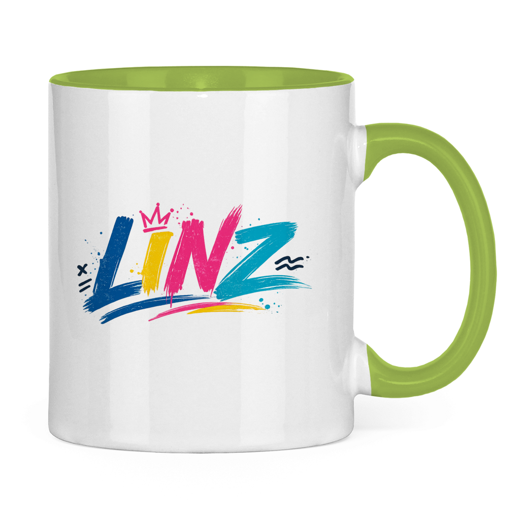 Zweifarbige LINZ Graffiti Tasse – Austria Street Vibes | Urban Österreich Keramiktasse