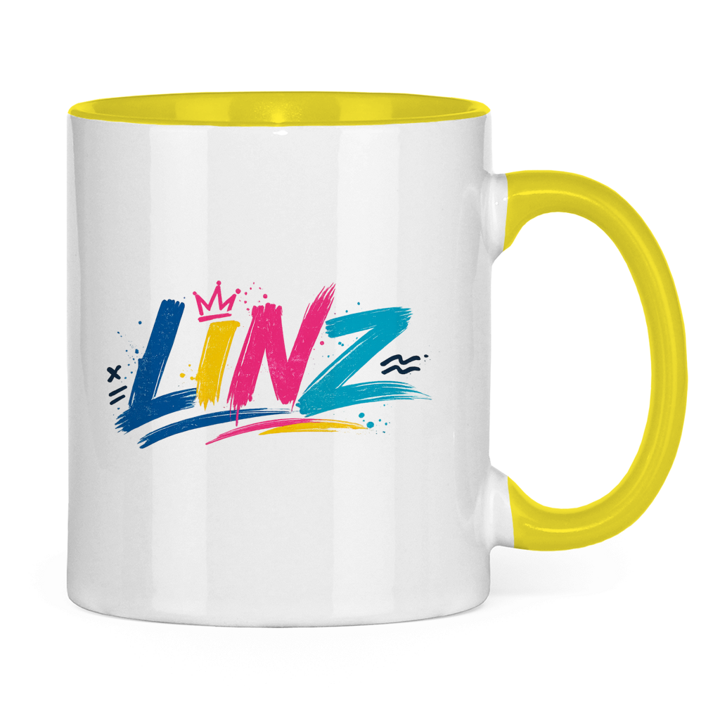 Zweifarbige LINZ Graffiti Tasse – Austria Street Vibes | Urban Österreich Keramiktasse