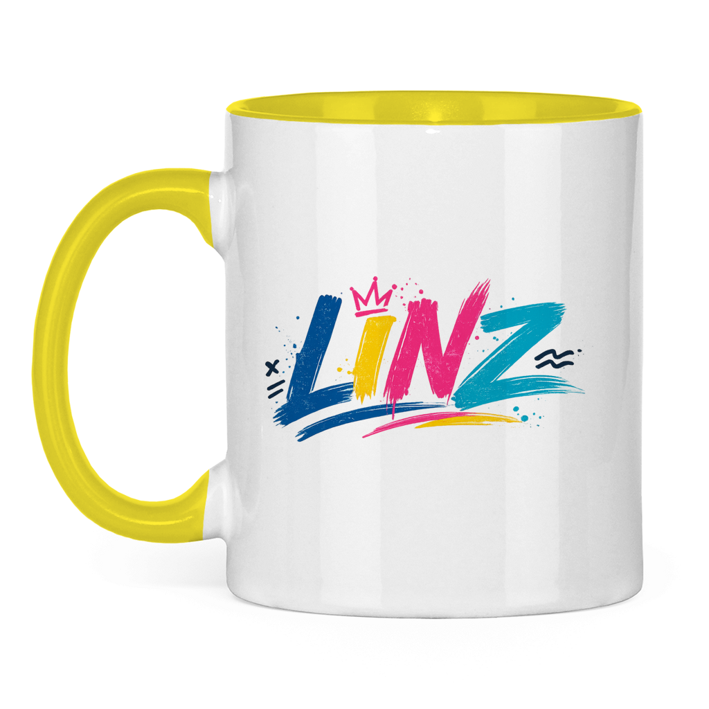 Zweifarbige LINZ Graffiti Tasse – Austria Street Vibes | Urban Österreich Keramiktasse