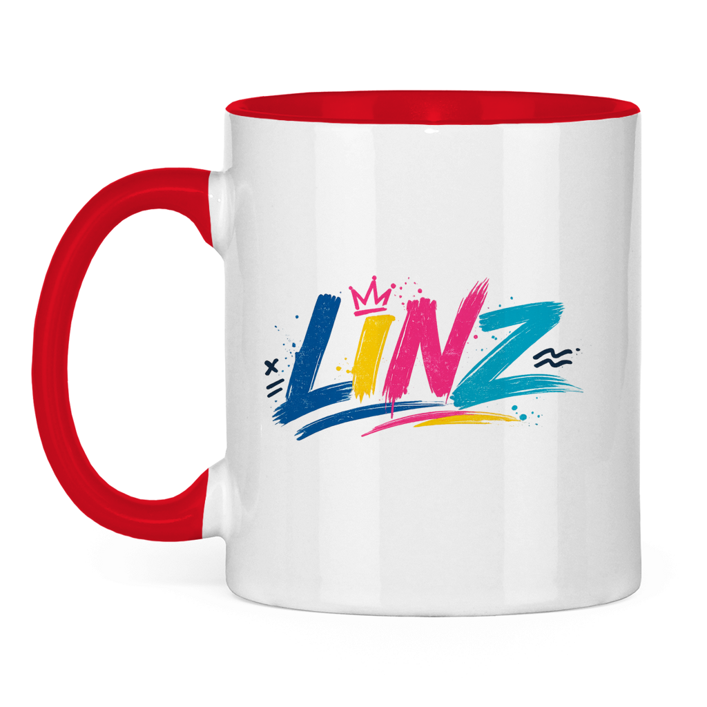 Zweifarbige LINZ Graffiti Tasse – Austria Street Vibes | Urban Österreich Keramiktasse