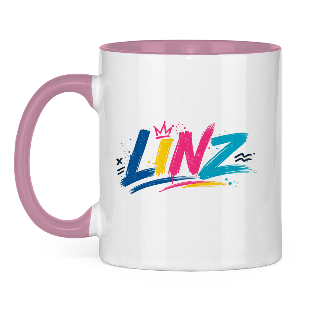 Zweifarbige LINZ Graffiti Tasse – Austria Street Vibes | Urban Österreich Keramiktasse