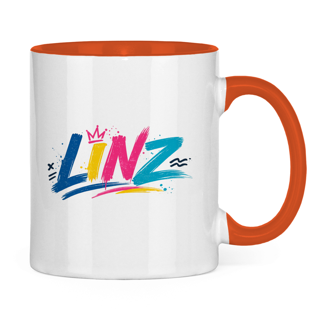 Zweifarbige LINZ Graffiti Tasse – Austria Street Vibes | Urban Österreich Keramiktasse