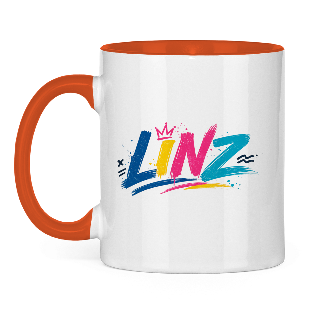 Zweifarbige LINZ Graffiti Tasse – Austria Street Vibes | Urban Österreich Keramiktasse