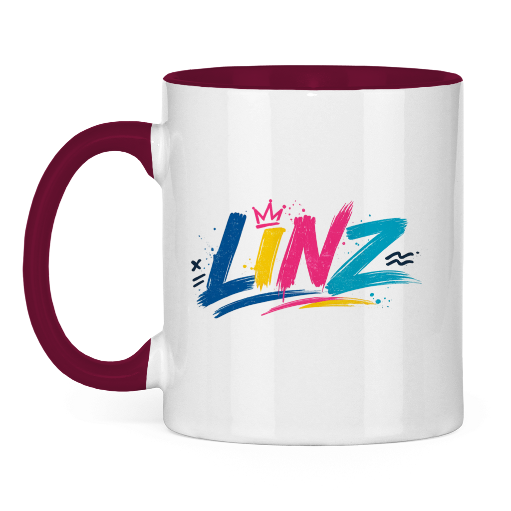 Zweifarbige LINZ Graffiti Tasse – Austria Street Vibes | Urban Österreich Keramiktasse