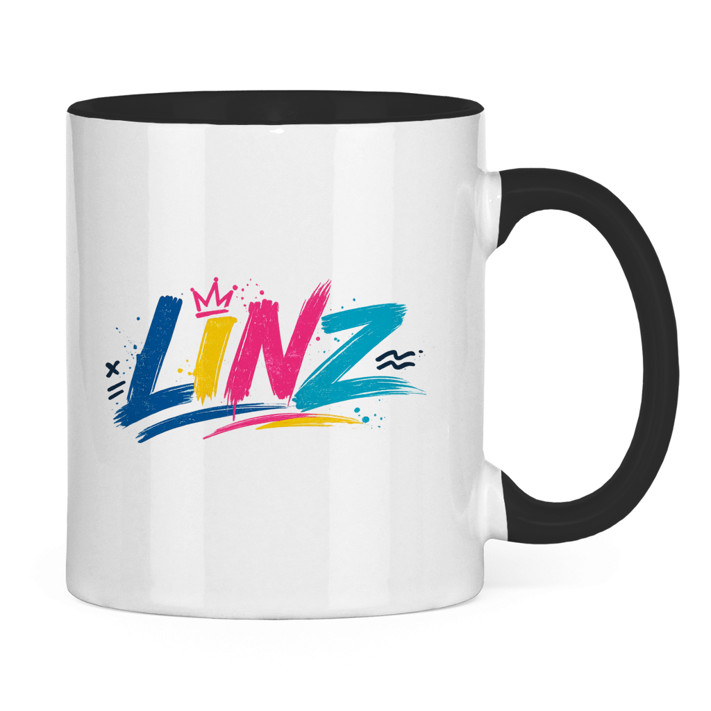 Zweifarbige LINZ Graffiti Tasse – Austria Street Vibes | Urban Österreich Keramiktasse