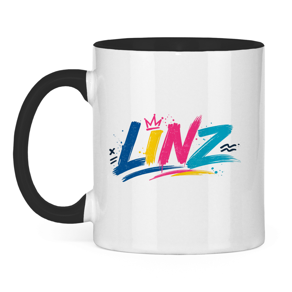 Zweifarbige LINZ Graffiti Tasse – Austria Street Vibes | Urban Österreich Keramiktasse