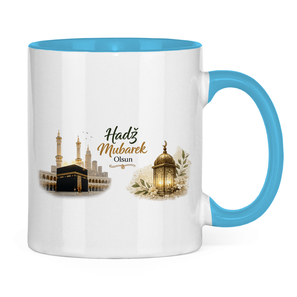 🇧🇦 Zweifarbige Tasse „Hadž Mubarek Olsun“ – Islamische Keramiktasse mit Kaaba & Laternen Design