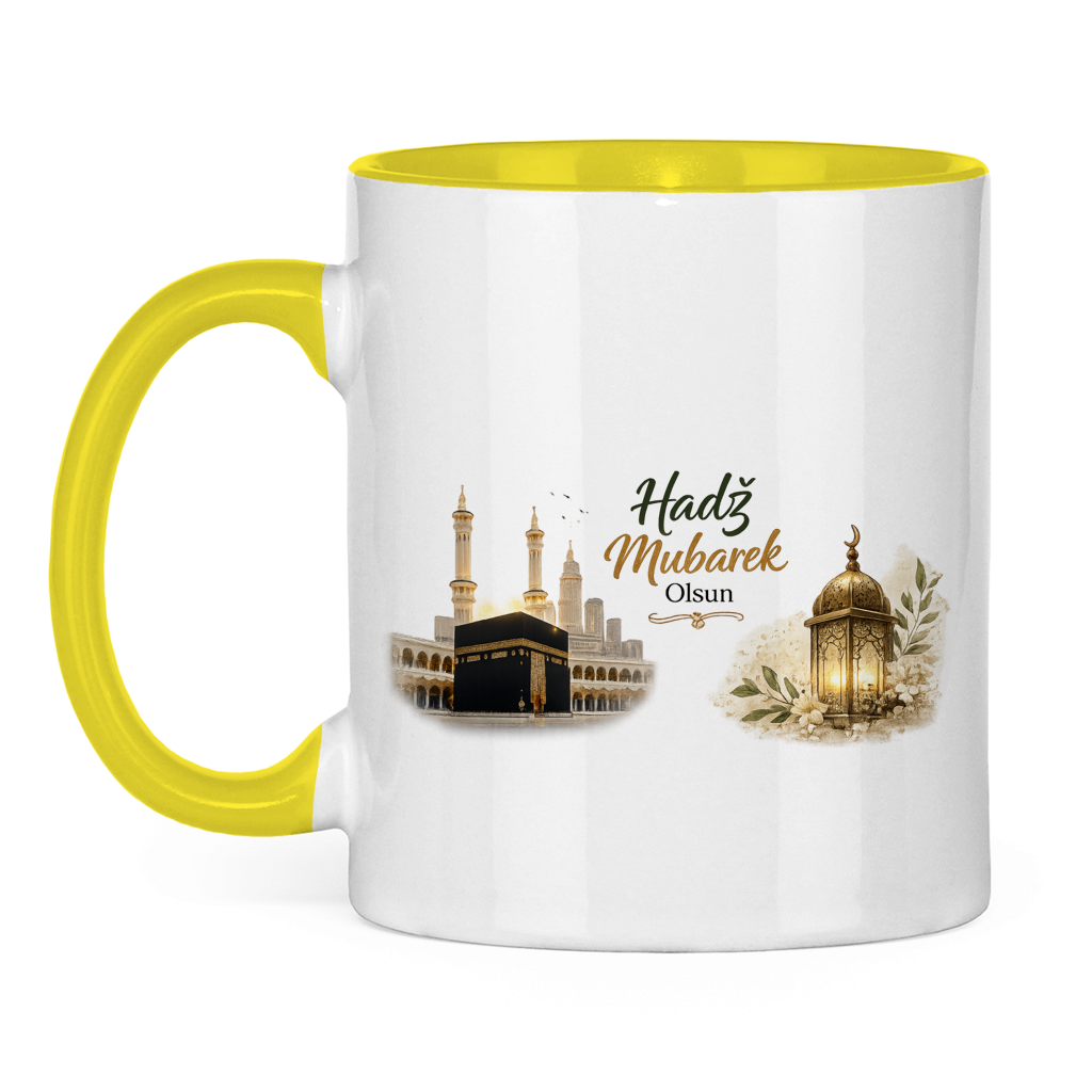 🇧🇦 Zweifarbige Tasse „Hadž Mubarek Olsun“ – Islamische Keramiktasse mit Kaaba & Laternen Design