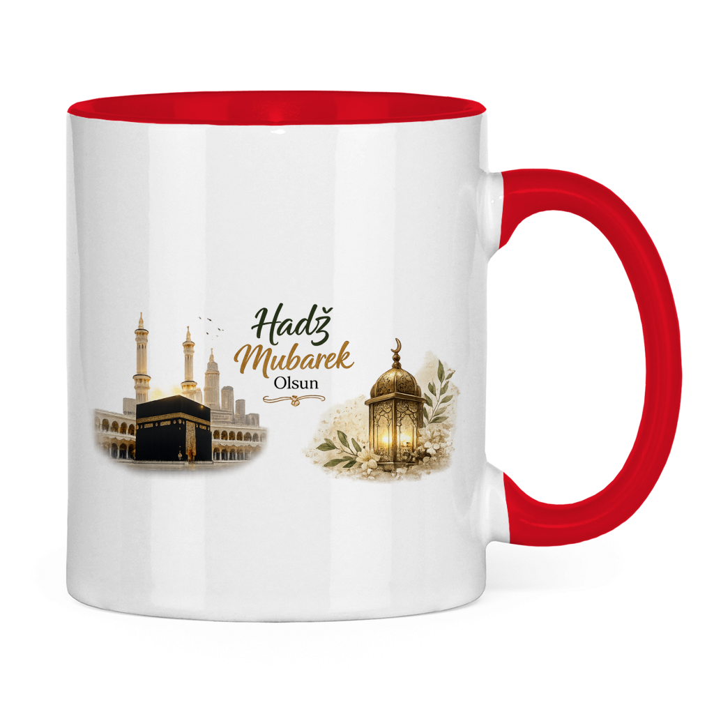 🇧🇦 Zweifarbige Tasse „Hadž Mubarek Olsun“ – Islamische Keramiktasse mit Kaaba & Laternen Design