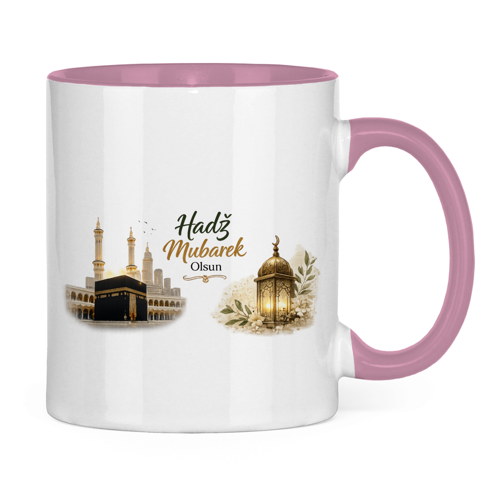 🇧🇦 Zweifarbige Tasse „Hadž Mubarek Olsun“ – Islamische Keramiktasse mit Kaaba & Laternen Design