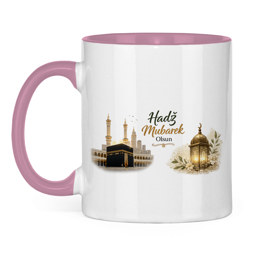 🇧🇦 Zweifarbige Tasse „Hadž Mubarek Olsun“ – Islamische Keramiktasse mit Kaaba & Laternen Design
