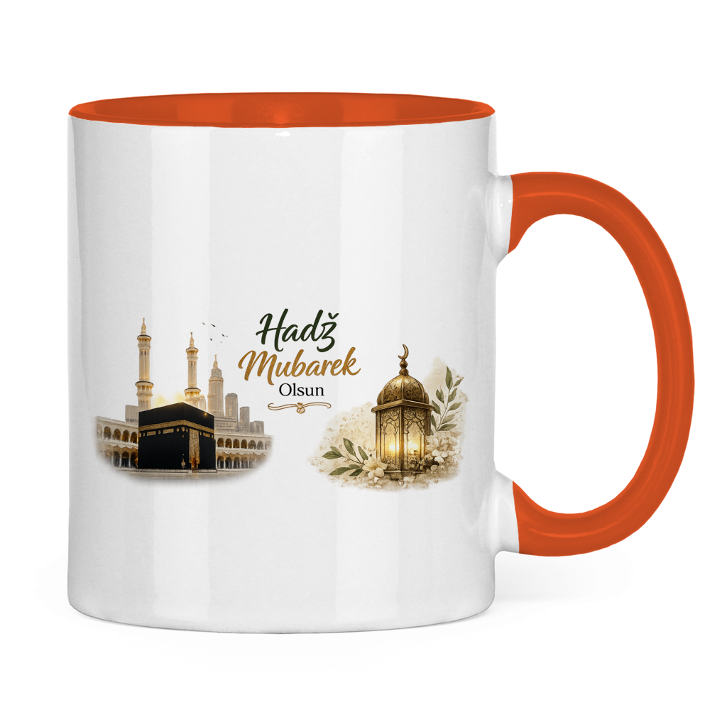 🇧🇦 Zweifarbige Tasse „Hadž Mubarek Olsun“ – Islamische Keramiktasse mit Kaaba & Laternen Design