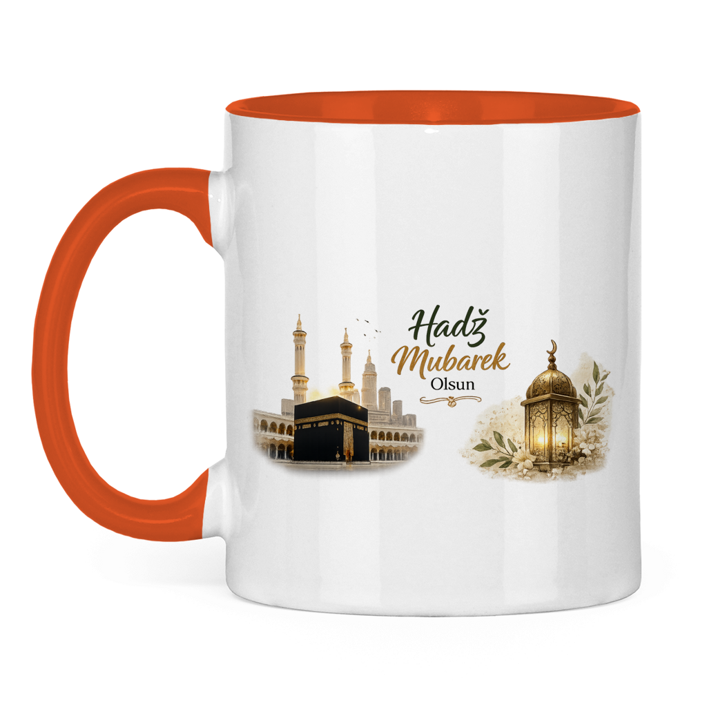 🇧🇦 Zweifarbige Tasse „Hadž Mubarek Olsun“ – Islamische Keramiktasse mit Kaaba & Laternen Design
