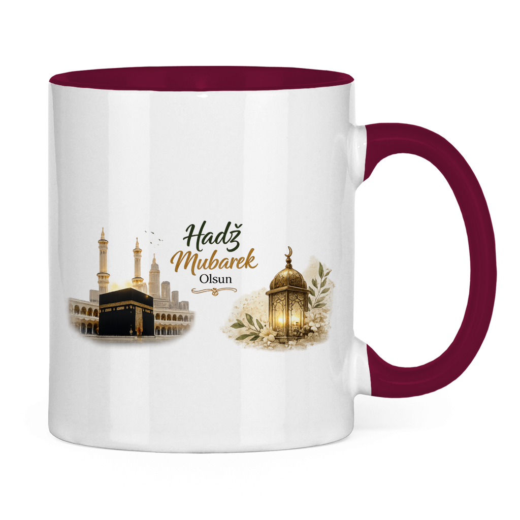 🇧🇦 Zweifarbige Tasse „Hadž Mubarek Olsun“ – Islamische Keramiktasse mit Kaaba & Laternen Design