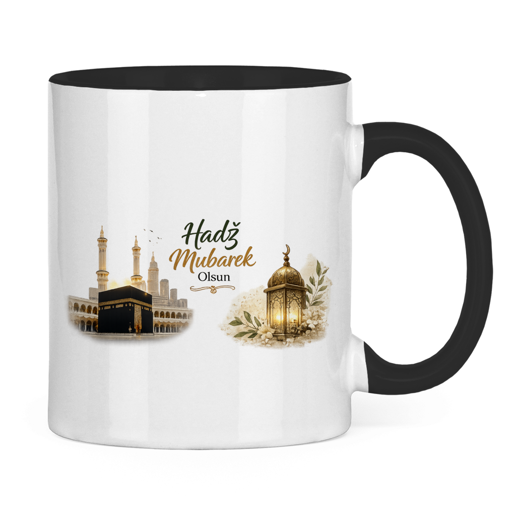 🇧🇦 Zweifarbige Tasse „Hadž Mubarek Olsun“ – Islamische Keramiktasse mit Kaaba & Laternen Design