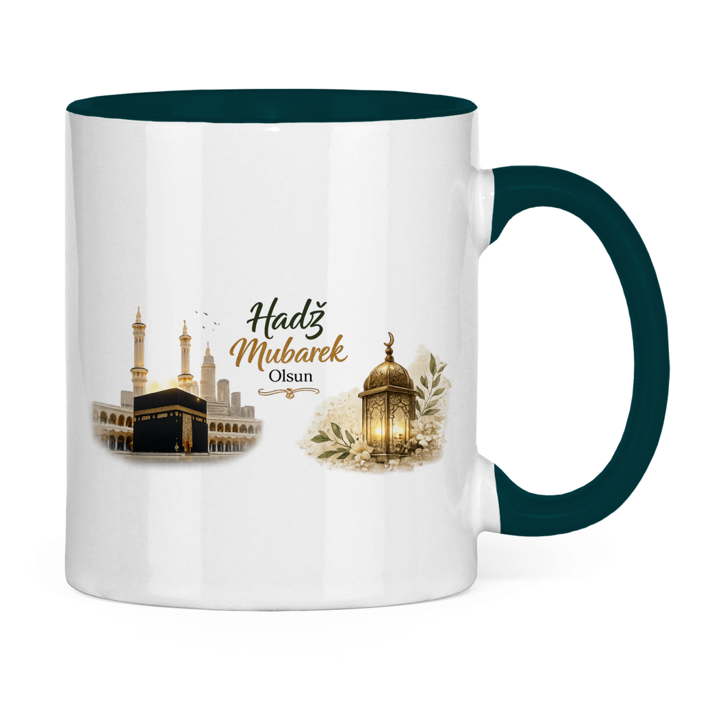 🇧🇦 Zweifarbige Tasse „Hadž Mubarek Olsun“ – Islamische Keramiktasse mit Kaaba & Laternen Design