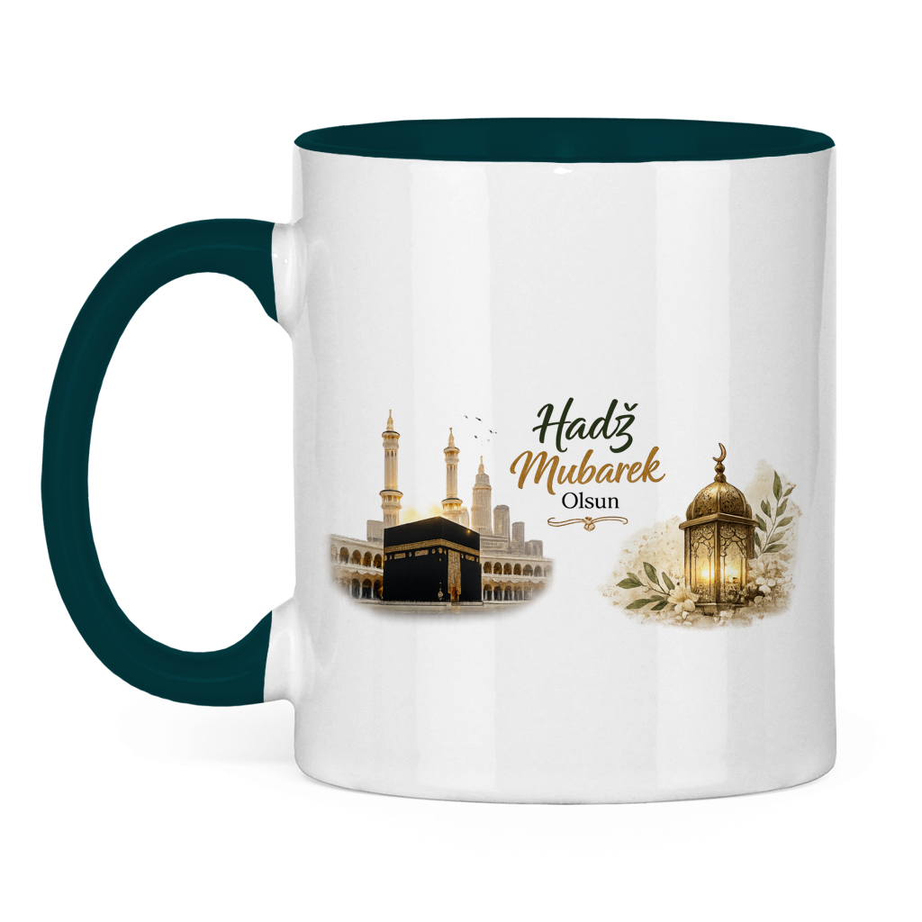 🇧🇦 Zweifarbige Tasse „Hadž Mubarek Olsun“ – Islamische Keramiktasse mit Kaaba & Laternen Design