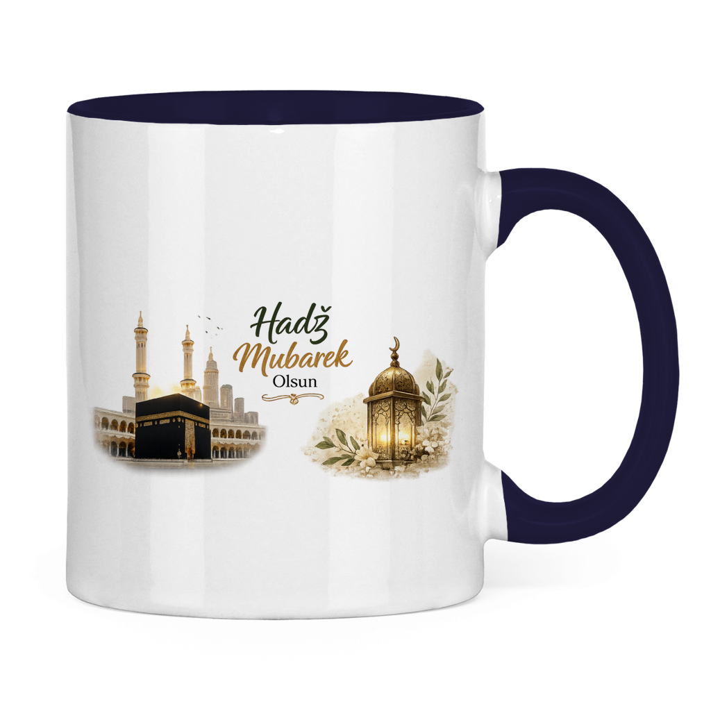 🇧🇦 Zweifarbige Tasse „Hadž Mubarek Olsun“ – Islamische Keramiktasse mit Kaaba & Laternen Design