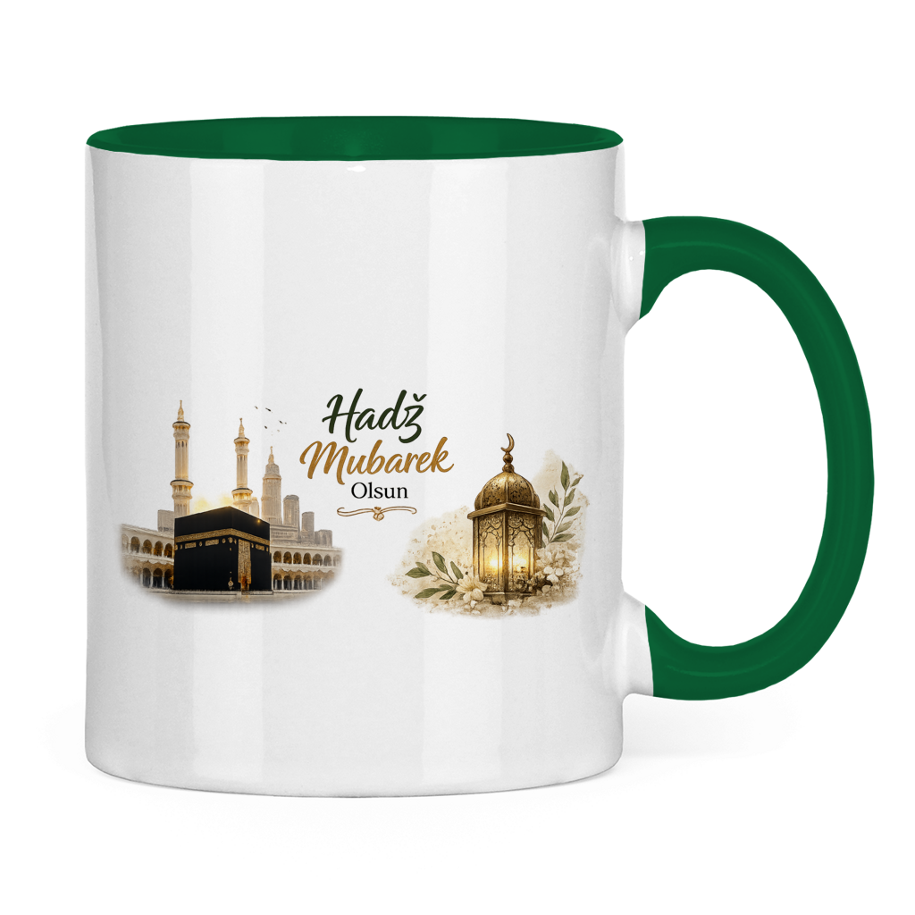 🇧🇦 Zweifarbige Tasse „Hadž Mubarek Olsun“ – Islamische Keramiktasse mit Kaaba & Laternen Design
