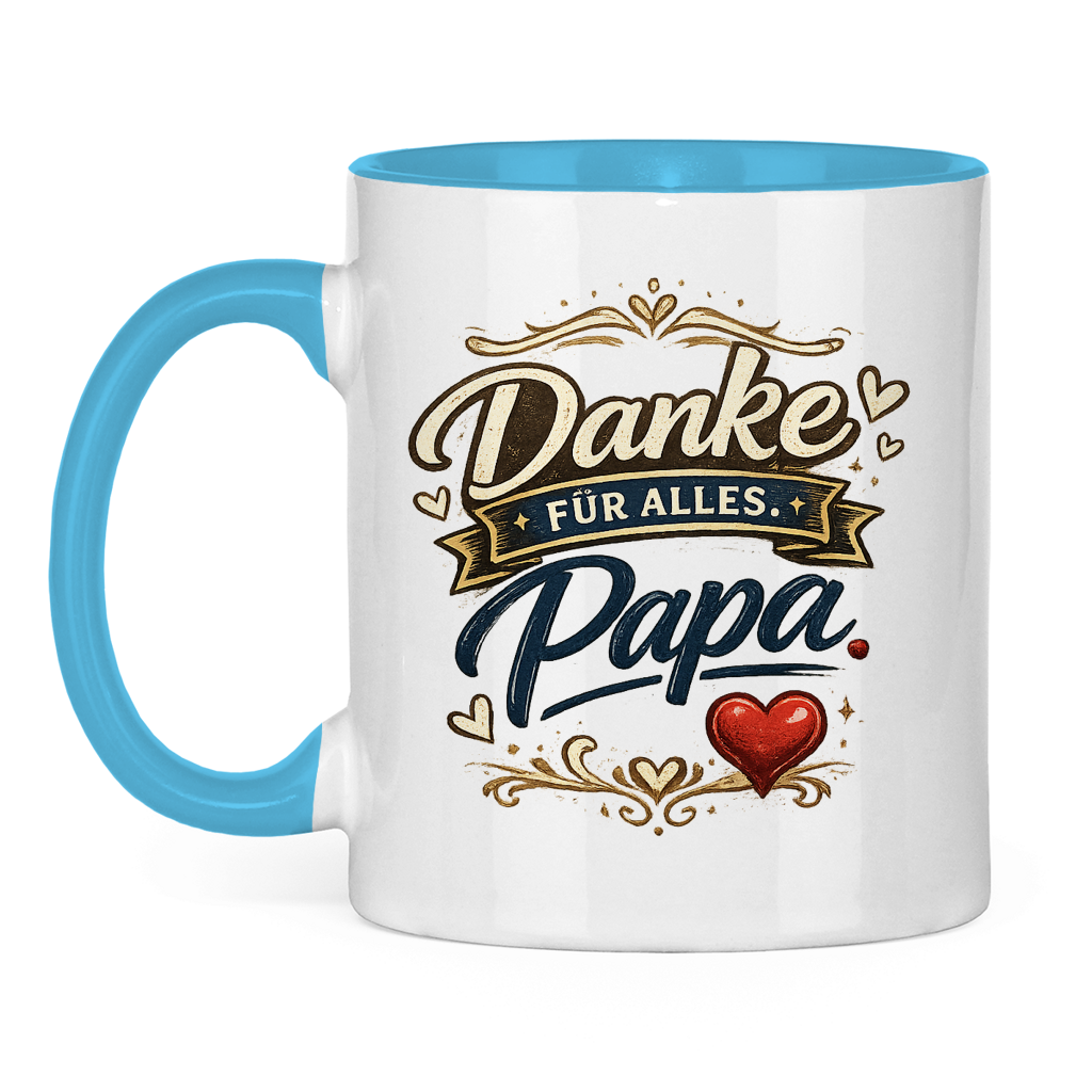 Zweifarbige Tasse „Danke für alles, Papa“ – Liebevolle Papa Keramiktasse Geschenkidee