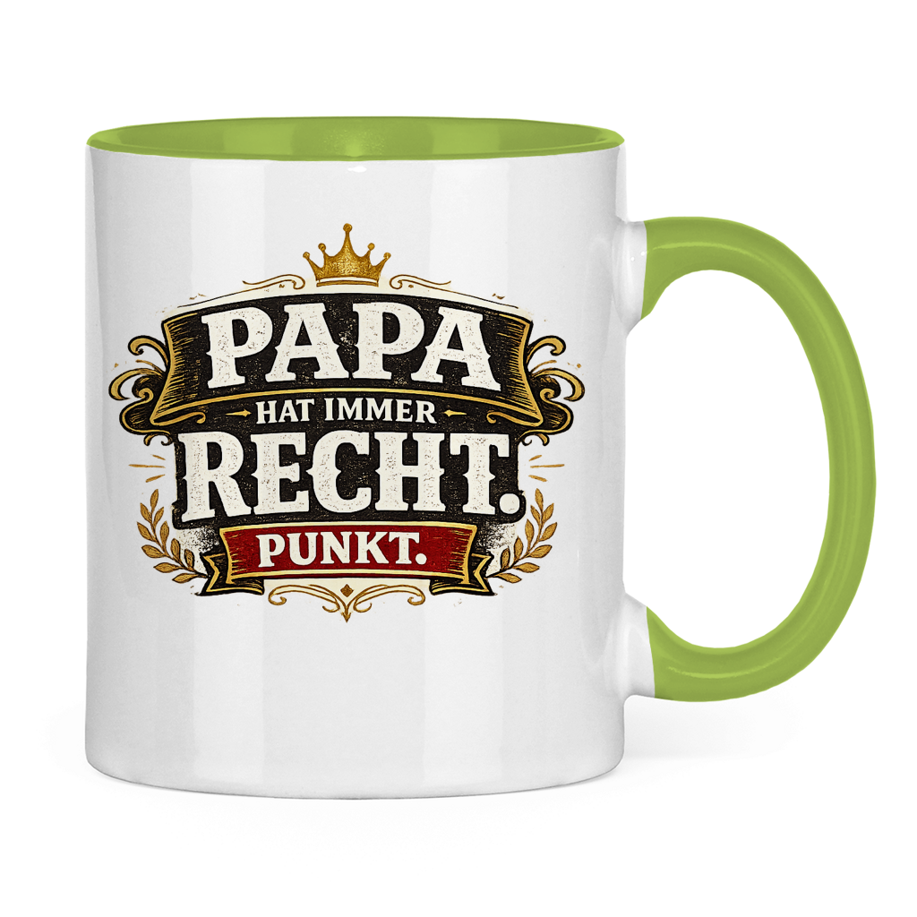 Zweifarbige Tasse „Papa hat immer recht“ – Lustige Papa Keramiktasse Geschenkidee