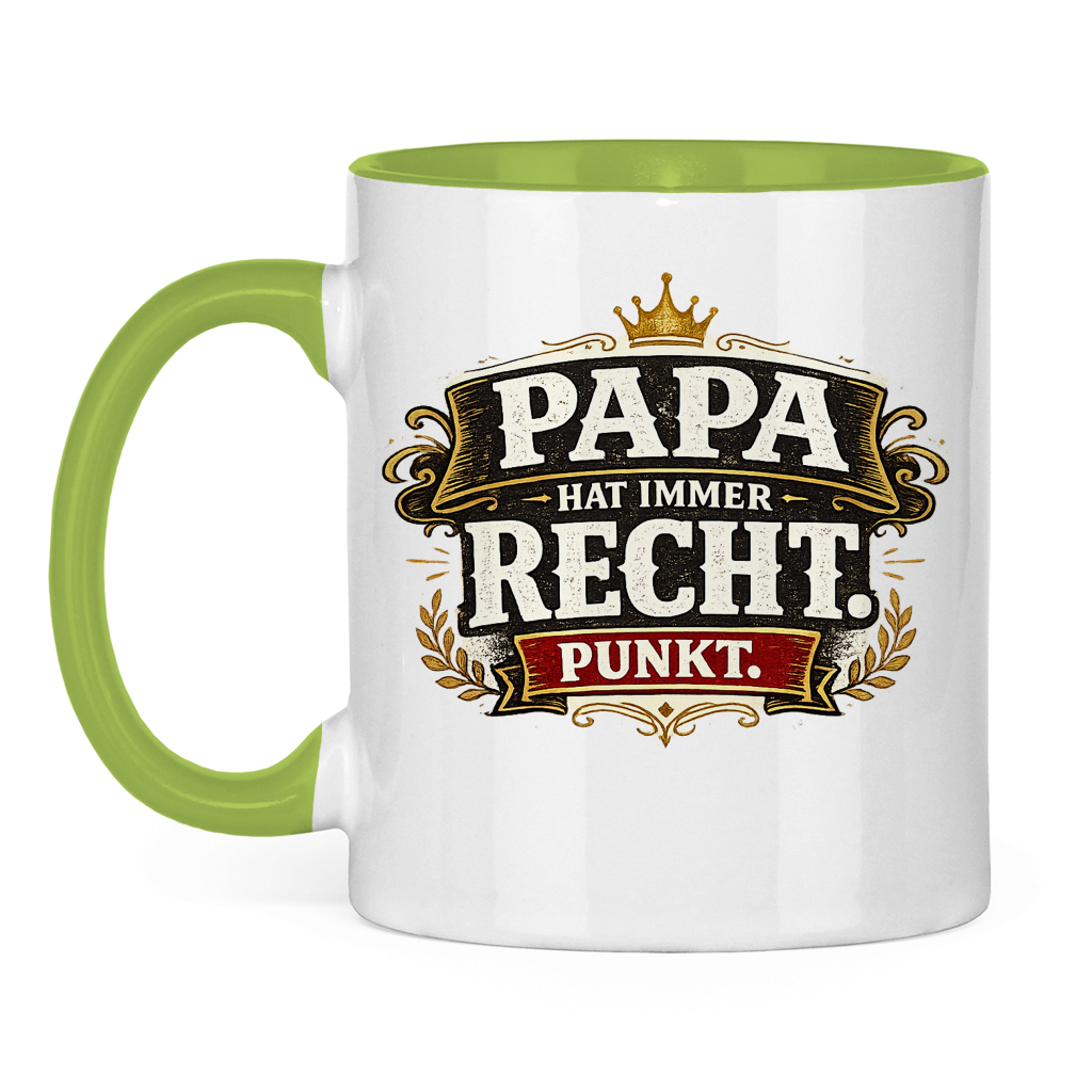 Zweifarbige Tasse „Papa hat immer recht“ – Lustige Papa Keramiktasse Geschenkidee
