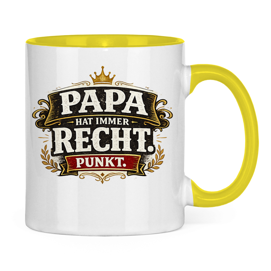 Zweifarbige Tasse „Papa hat immer recht“ – Lustige Papa Keramiktasse Geschenkidee