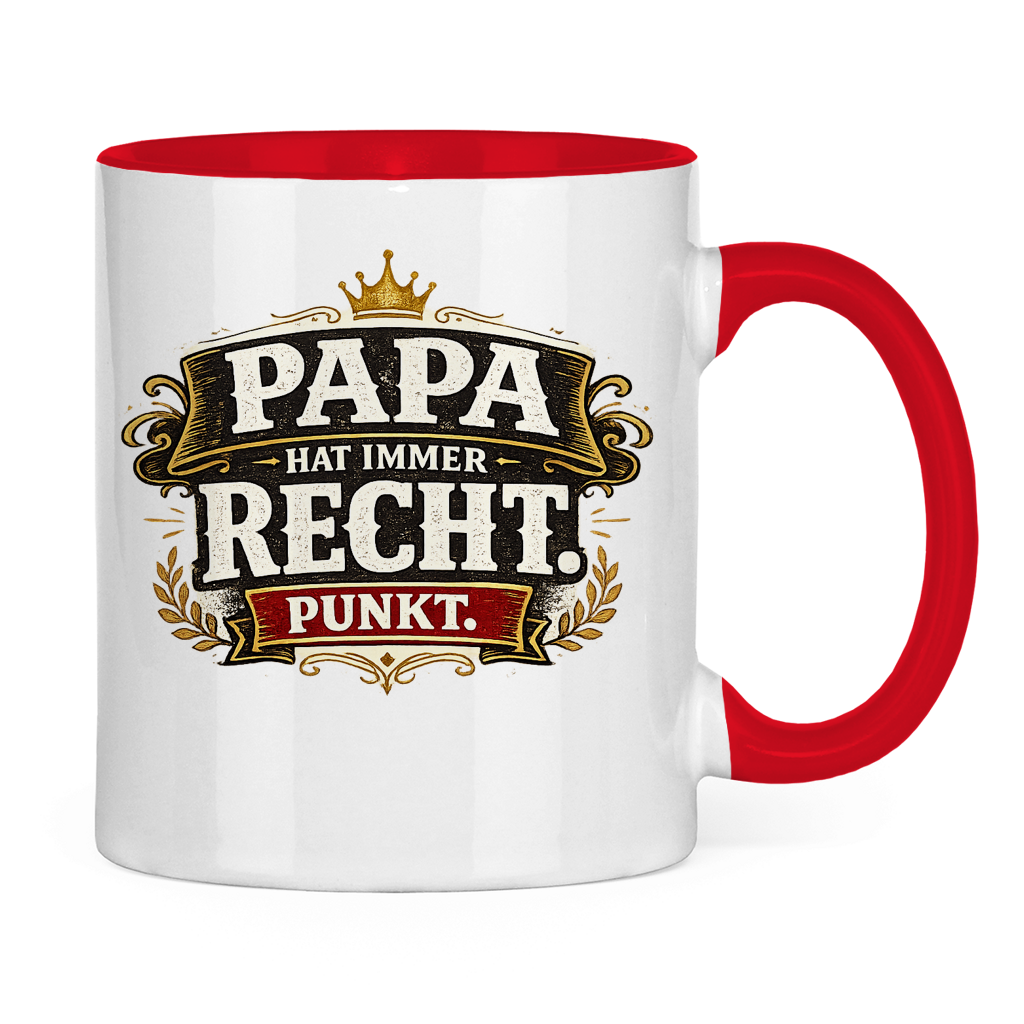 Zweifarbige Tasse „Papa hat immer recht“ – Lustige Papa Keramiktasse Geschenkidee