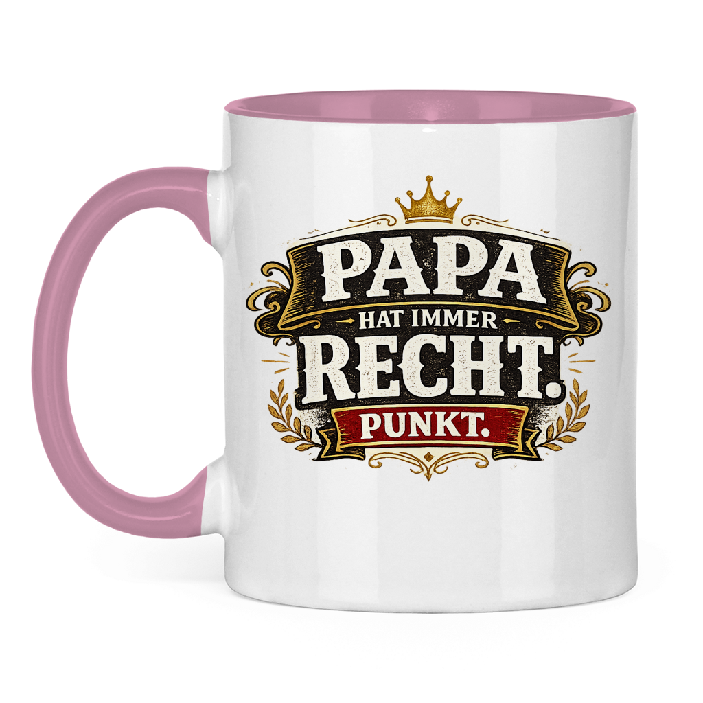 Zweifarbige Tasse „Papa hat immer recht“ – Lustige Papa Keramiktasse Geschenkidee