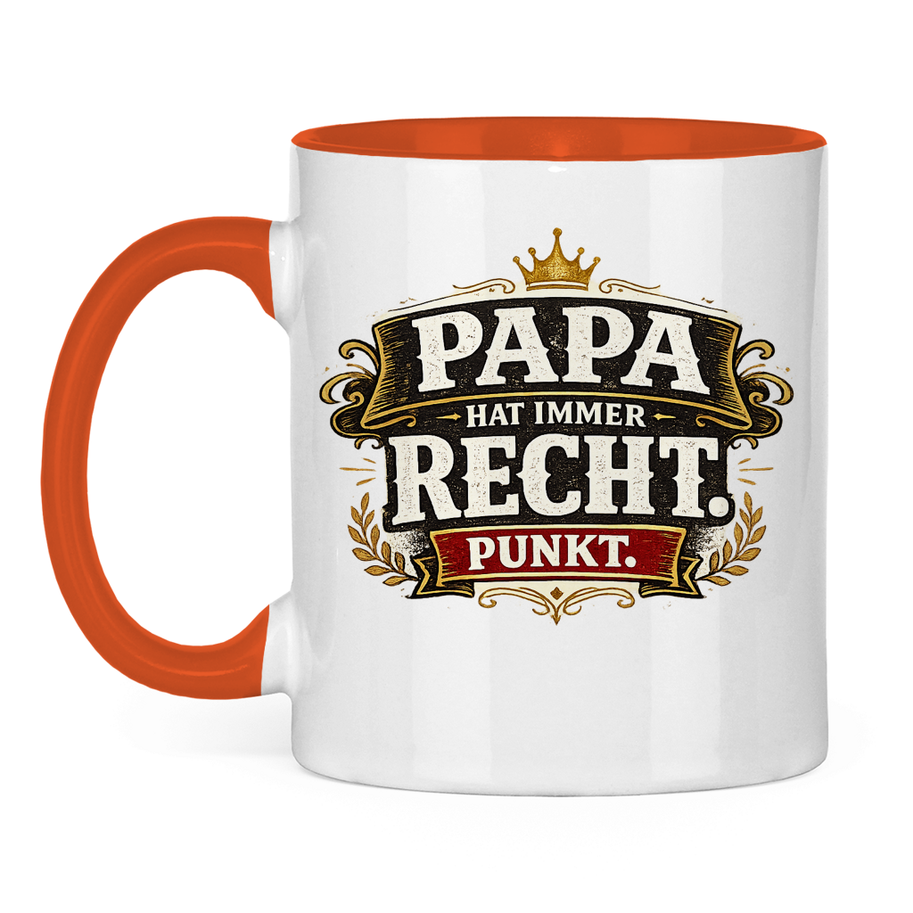 Zweifarbige Tasse „Papa hat immer recht“ – Lustige Papa Keramiktasse Geschenkidee